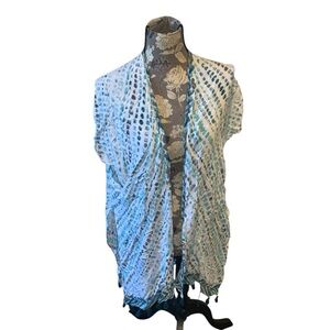 Teal Blue and White Kimono Swim Coverup